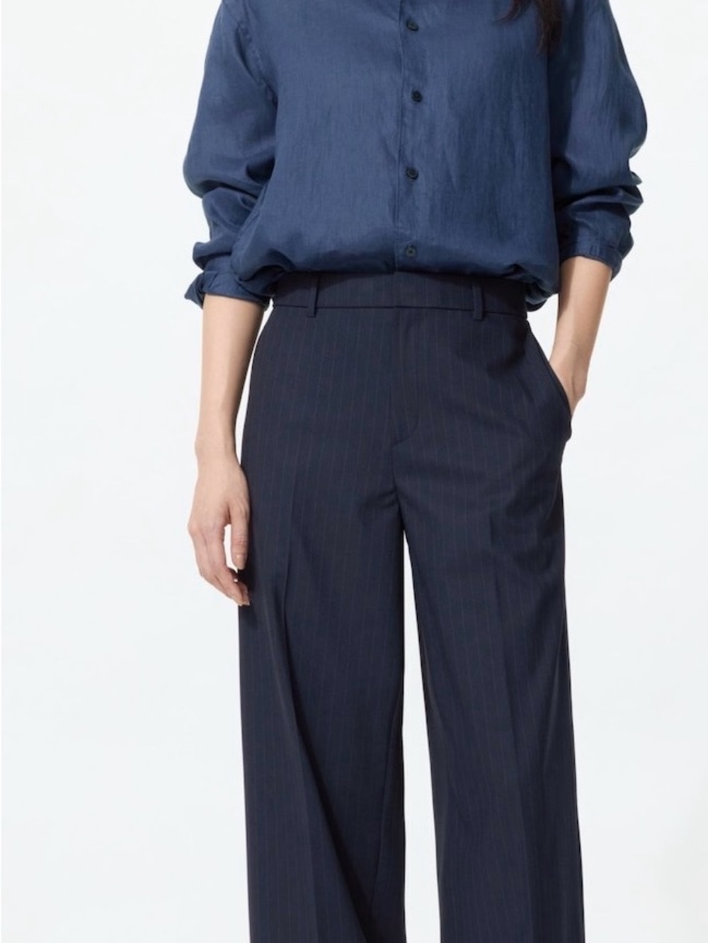 Uniqlo Navy Pinstripe Wide-Leg Trousers